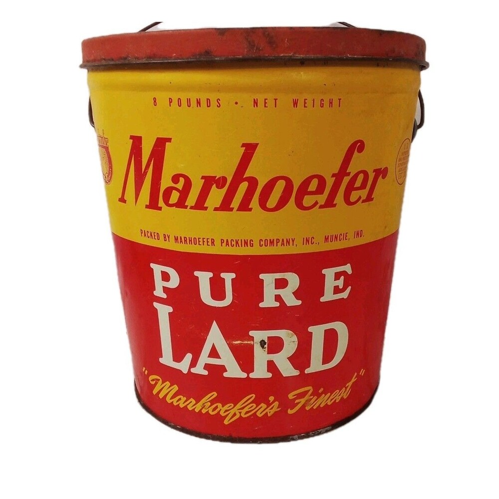 Marhoefer Pure Lard Vintage Tin With Handle And Lid See Condition
